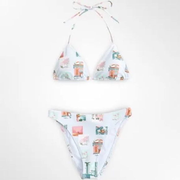 Abercrombie & Fitch Light Blue Photo-Print Triangle Bikini XS top S bottom - Picture 4 of 5